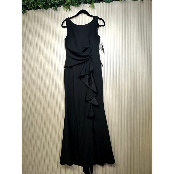 Betsy & Adam "Christine" Scuba Crepe Ruffled Bow Gown in Black Size 8 - Picture 3 of 8
